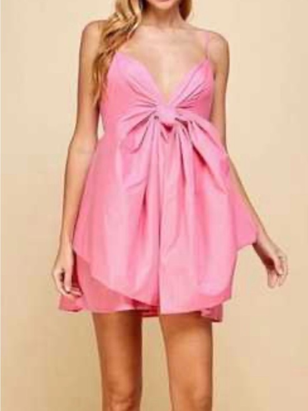 NWT Pink bow dress with pockets Pink Bow Front Spaghetti Strap Mini Dress